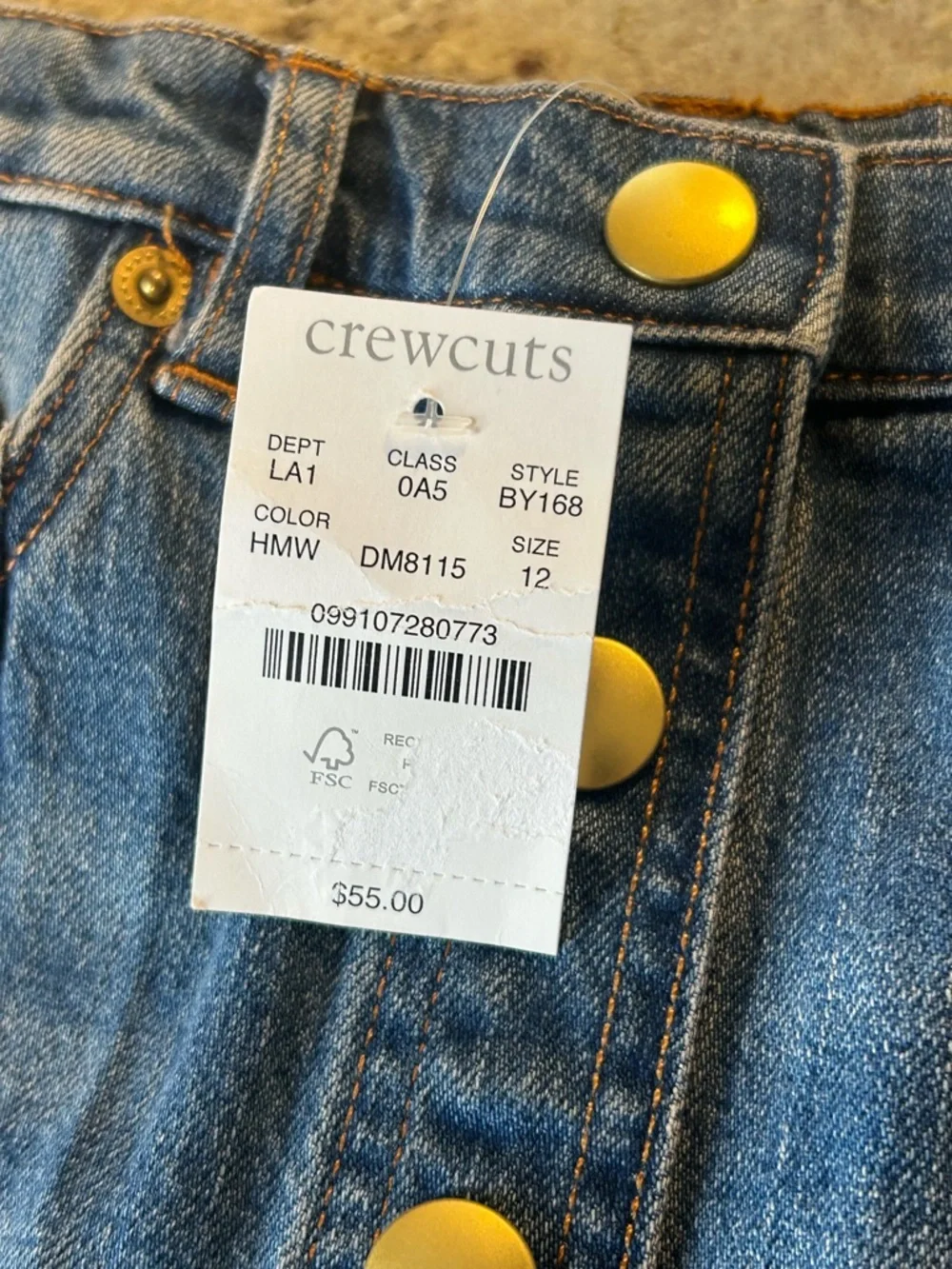 Crewcuts J.Crew Denim Skirt Girls Size 12 NWT Button Front Classic Wash